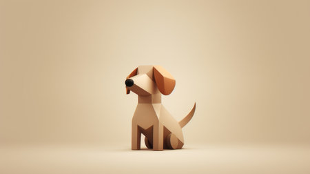 a brown dog portrait is depicted in this 3d hd illustration, showcasing a deconstructed minimalistic style. the artwork exudes playfulness and irony, with charming illustrations. crafted with eco-friendly techniques, the dog's image is composed of folded planes, creating a unique and captivating visual. this artwork can be found on the photography platform, flickr. ai generatedの素材