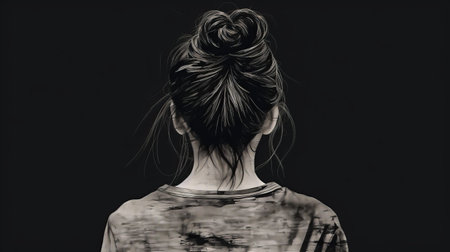 black girl with bun up on dark screen, spray painted realism style. stark black and white photography meets traditional chinese painting, showcasing photorealistic detail. this illustration combines techniques of dutch realism and watercolorist, resulting in a captivating and unique visual experience. ai generatedの素材