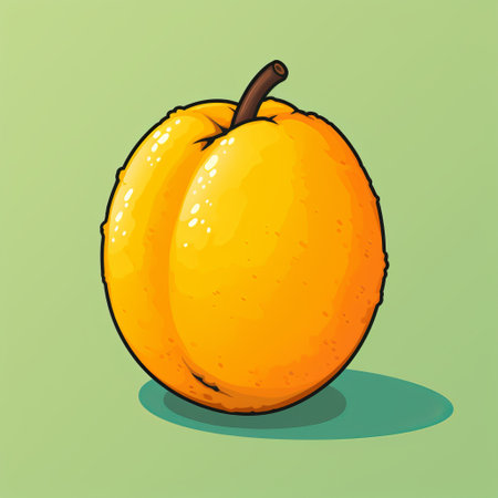 a yellow fruit is portrayed in a vibrant cartoon style, reminiscent of 2d game art. the illustration showcases a playful combination of orange and emerald colors, drawing inspiration from historical illustrations. the artwork incorporates elements of rtx technology, resulting in a dynamic sketching effect. the overall aesthetic is influenced by chinapunk, with a limited color range adding to its unique appeal. ai generatedの素材