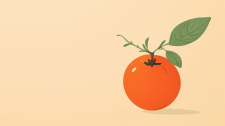 an olive tree stands tall, showcasing a vibrant tangerine fruit and a fallen leaf on the ground. this minimalist illustration captures the essence of nature with its animated style. the cranberrycore color palette adds an innovative touch to the overall design, while minimal retouching highlights the beauty of this grocery art. the light orange and red hues create a visually pleasing composition. ai generatedの素材