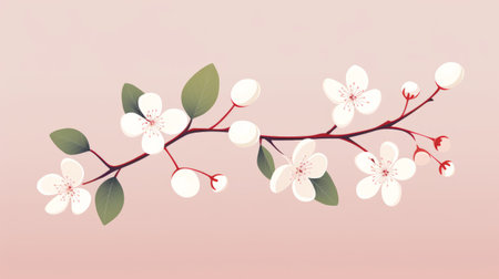 a bouquet of white cherry blossoms adorns a pink background in this simple yet colorful illustration. the serene and calm atmosphere is enhanced by the 8k resolution, while the light red and dark green hues create a harmonious contrast. this booru-style image is inspired by nature and features elaborate borders, adding an artistic touch to the composition. ai generatedの素材