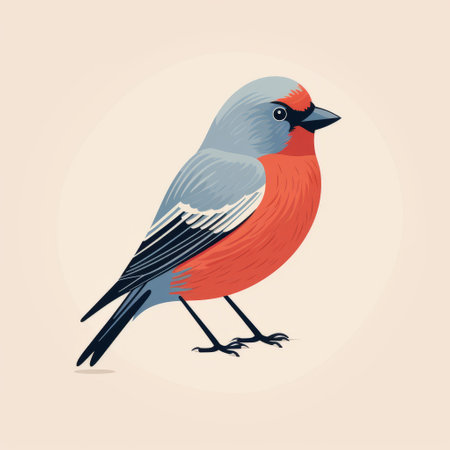 birds in red and black colors, reminiscent of mid-century illustration, are captured in this photo. the light gray and dark azure background beautifully complements the detailed character illustrations of these realistic animal portraits. shot with a minolta riva mini, the birds stand out against the light orange and gray elements of the illustration. ai generatedの素材