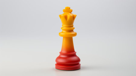 the chess piece is a hyper-realistic pop-style king, featuring vibrant orange and yellow colors. made of plastic, it showcases a unique color-streaked design with a gradient effect. this eye-catching piece is reminiscent of the artwork by winifred knights and kenro izu. ai generatedの素材
