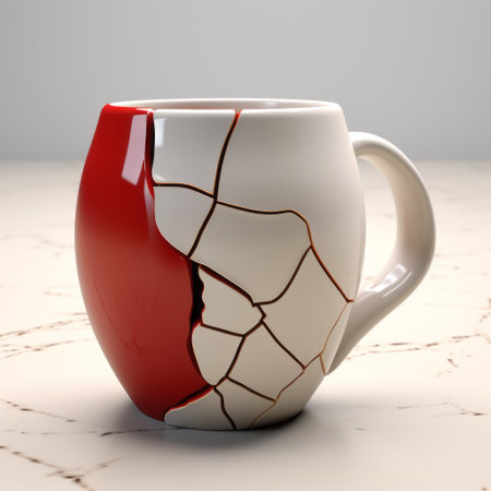 the unique mug design showcases super realistic details with a 3d effect, created using c4d software. the mug is presented against a clean white background, enhancing its visual appeal. the high-resolution 4k image captures the real material used in crafting the mug, making it a standout choice for coffee or tea lovers. ai generatedの素材
