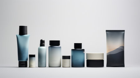 a black, white, and gray with blue gradient rumble is captured in this minimalist photograph. the image showcases a shallow focus and incorporates packaging design elements. the rumble stands out against the white background, creating a visually striking composition. ai generatedの素材