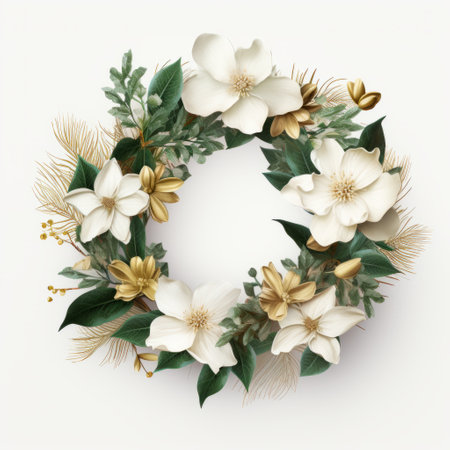 an ultra-realistic 4k wreath is showcased on a clean white background, created with meticulous attention to detail using advanced digital art techniques. this stunning wreath captures the essence of nature with its lifelike textures and vibrant colors, making it a captivating centerpiece for any design project or holiday-themed artwork. ai generatedの素材
