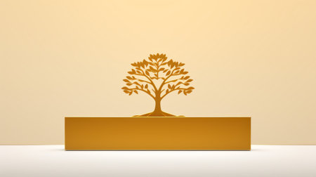 a minimalist landscape featuring a solitary tree at the center, representing the pursuit of academic success. the tree stands tall, showcasing its achievements through its size or fruits. adjacent to the tree lies a pile of gold or a symbol of scholarly accomplishment. despite its prosperity, the tree stands alone in an empty landscape, symbolizing the potential loneliness that may accompany wealth. ai generatedの素材