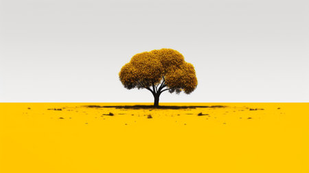 a minimalist landscape featuring a solitary tree at the center, representing the pursuit of academic success. the tree stands tall, showcasing its achievements, while surrounded by an empty expanse. a pile of gold or a symbol of scholarly accomplishment lies at its base, symbolizing the rewards of hard work. this image captures the dichotomy of achievement and potential isolation that may come with success. aiの素材