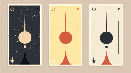 a photo showcasing tarot cards with unique designs, featuring textured minimalist abstractions, futuristic spacecraft elements, and a color palette of light red and light brown. the cards are dotted and exhibit a sense of flatness, resembling the vastness of space. the emotive fields of color add depth to the composition. ai generatedの素材