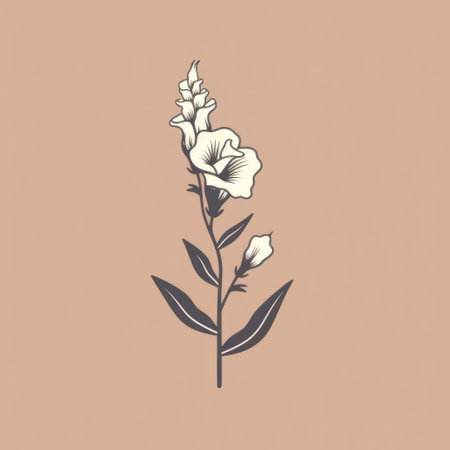 the minimalist linework logo design showcases a digitalis flower, also known as a foxglove plant, in soft pastel colors. this elegant and simple design captures the essence of a marigold business, merging the beauty of the flower with a modern aesthetic. ai generatedの素材