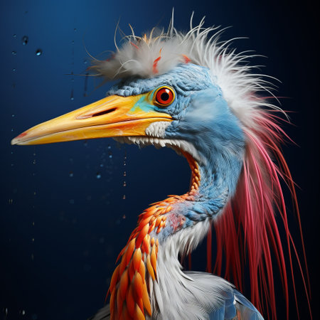 a wet bird captured in a realistic hyper-detailed rendering, showcasing saturated color schemes and an epic portraiture style. this national geographic photo embodies the essence of paleocore with its exaggerated caricatures and delicate brushwork. ai generatedの素材