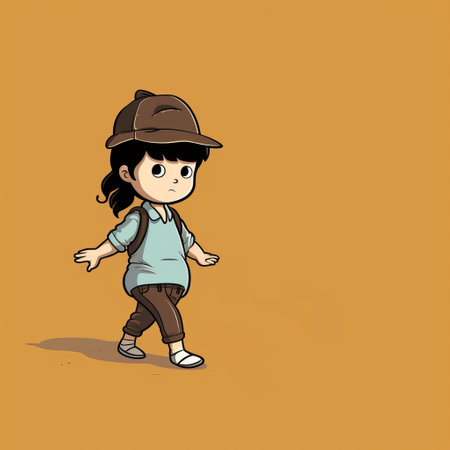 a cartoon character with child-like innocence stands next to a ball in this adventure-themed image. the artwork is done in a beige and amber color scheme, with hatching techniques reminiscent of go nagai's style. the image has minimal retouching, showcasing the raw versus finished aesthetic. ai generatedの素材