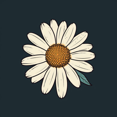 daisy flower tattoo design icon in dark teal and light yellow, created by henrietta harris. this vector illustration showcases rustic naturalism with a black background. the design incorporates dark white and light beige tones, adding a touch of dark humor to the graphic prints. ai generatedの素材