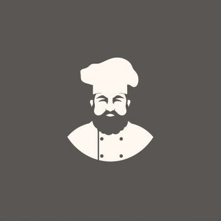 a profile picture of a chef, featuring a minimalist monochrome design with vintage graphic elements. the image showcases a dark gray and white color scheme, reminiscent of the artistic styles of yervand kochar and thechamba. the chef is portrayed in a miniaturecore style against a matte background. ai generatedの素材