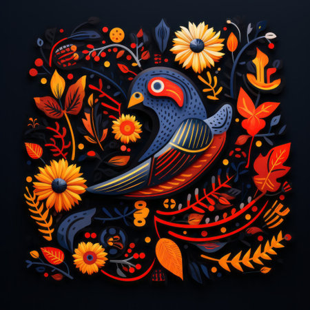 abstract folk art with a cinematic touch and intricate detailing, influenced by unsplash and national geographic. this high-definition (16k) image features a white background, showcasing the fusion of traditional art with modern aesthetics. leveraging a.i. technology, the overall visual appeal is elevated, resulting in a captivating and visually stunning composition. ai generatedの素材