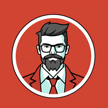 the logo features a guy with a beer beard and glasses, reminiscent of political propaganda. created by bojan jevtic, it showcases a bold combination of red and aquamarine colors. inspired by the northwest school, the design incorporates symmetrical asymmetry. this unique logo represents the traincore genre and captures a captivating portrait. ai generatedの素材