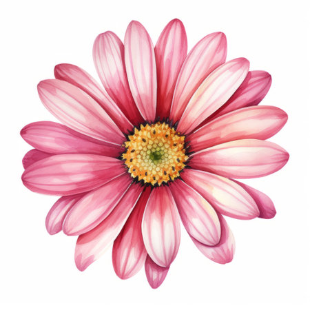 a stunning pink flower with vibrant yellow centers is showcased in this hyperrealistic watercolor illustration by marguerite blasingame. the flower's realistic detail and monochromatic composition against a white background create a visually captivating image. the combination of magenta and brown hues adds depth and richness to the overall composition. ai generatedの素材