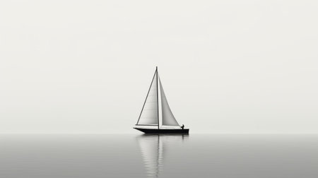 a minimalist black-and-white technical drawing of a j/30 sailboat on a calm sea. the solitary j/30 is the focal point, surrounded by serene waters. this tranquil and isolated image is perfect for various design projects, evoking a sense of peace and tranquility. ai generatedの素材