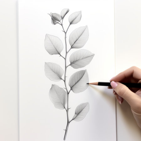 a meticulous linework precision drawing of leaves on a paper, showcasing the unique style of magali villeneuve. the linear illustrations capture intricate details, while the light silver and black color palette adds depth. this artwork reflects the artist's talent for creating hyper-detailed illustrations, reminiscent of australian tonalism. ai generatedの素材