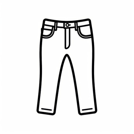 a black-and-white graphic illustration of jean pants is showcased on a white background. the style of the illustration is bold outline, reminiscent of john wilhelm's personal iconography. the use of fabric is evident in the detailed depiction of the jeans. this creative commons attribution image captures the essence of a classic wardrobe staple with a touch of frenchy flair. ai generatedの素材