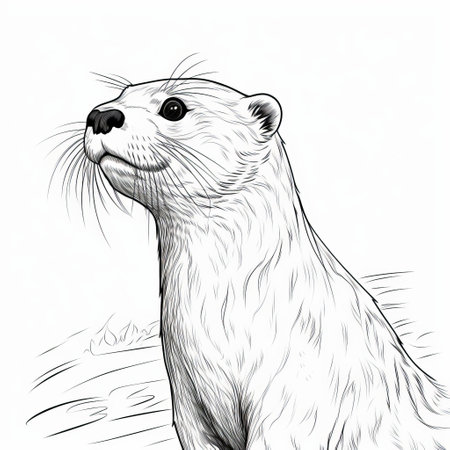 an otter, captured in a detailed linework style, sits gracefully in the water. the photorealistic accuracy of this scientific illustration showcases the otter's strong facial expression. the light white and magenta tones add depth to the image, while the use of ferrania p30 film enhances the realistic rendering. ai generatedの素材