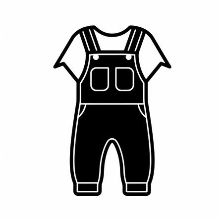 an adorable babycore-inspired overalls icon is showcased on a clean white background. the icon features bold black and white colors, reminiscent of the artistic style of don blanding. with its monochromatic color scheme, fabric texture, and toy-like proportions, this creative commons attribution icon is a charming addition to any design project. ai generatedの素材