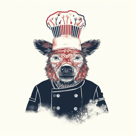 a bold and playful artwork showcasing the outline of an animal wearing a chef hat. the distinct silhouette captures the essence of the animal's shape, while the chef hat adds a whimsical touch. with a clean and minimalist aesthetic, this eye-catching image is sure to stand out. perfect for those who appreciate stylish and unique designs. ai generatedの素材
