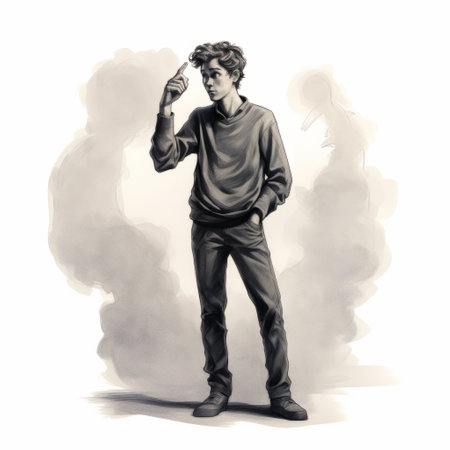 harry potter daniel mcfly character concept portrait featuring a spontaneous gesture style, with a smokey background and realistic perspective. the monochromatic paintings capture the essence of alison bechdel's neo-figurative art, showcasing lifelike figures in a stunning and captivating manner. ai generatedの素材