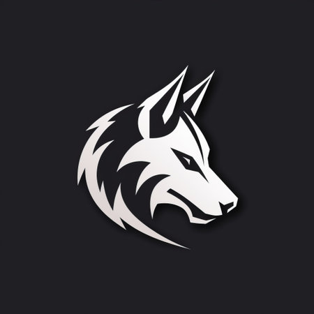 a wolf head logo featuring intricate white lines against a black background. this detailed character design showcases a dark white and light silver color scheme. the logo is reminiscent of 2d game art with a low resolution, while the innovative page design incorporates black and white ink. the logo also incorporates simplified dog figures. ai generatedの素材
