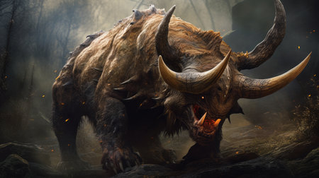 ancient ruins game: hyper-realistic animal illustrations by marcin sobas. strong facial expressions and hybrid creature compositions in dark bronze and yellow tones. experience explosive wildlife in this free download on google play. shot on 70mm for a truly immersive gaming experience. ai generatedの素材