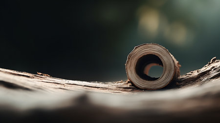 a wooden book with a hole, captured in stock photos 9307024, showcases the unique style of the tamron 24mm f28 di iii osd m12 lens. the image features a captivating bokeh panorama, with a spiral group and atmospheric woodland imagery. the traditional vietnamese influence adds an intriguing touch, while the sony alpha a1 camera and split toning technique enhance the visual appeal. ai generatedの素材
