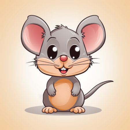a cute rat cartoon is depicted in this digitally enhanced illustration. the charming character, with its caricature face, is isolated on a white background. the style of the illustration is reminiscent of disney animation, with gray and amber tones. this adorable rat would be a perfect fit for children's book illustrations, with its flat and graphic design. ai generatedの素材