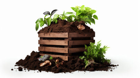 a wooden crate brimming with nutrient-rich soil and an abundance of vibrant vegetables. this photo showcases a tasteful utilization of negative space, combining elements of eco-architecture and instant film aesthetics. with a touch of historical illustration, this associated press photo captures the essence of norwegian nature. ai generatedの素材