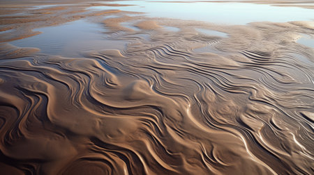 close-up of waves on the sandy surface, showcasing vray tracing techniques. inspired by traditional british landscapes, the photo captures playful streamlined forms reminiscent of scottish landscapes. with a touch of mars ravelo's artistic style, this photo-realistic depiction of coastal scenery immerses viewers in the beauty of nature. ai generatedの素材