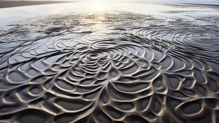abstract beach art photo 3 by aion photography captures the essence of traditional british landscapes with a futuristic organic twist. the intricately detailed patterns and fluid formation create contrasting shadows that enhance the luminosity of the water. shot with the samyang af 14mm f2.8 rf lens, this photo showcases a unique blend of artistry and natural beauty. ai generatedの素材