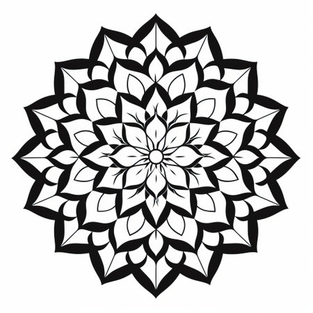a black and white mandala design inspired by the intricate geometric patterns found in nature, particularly the spirals of a pinecone. the mandala features crisp and clear lines, with no shadows or gradients, creating a pure line art effect. the focal point of the image is the mandala, which draws the viewer's attention to its center. the high-resolution 16k setting ensures a detailed output. aiの素材