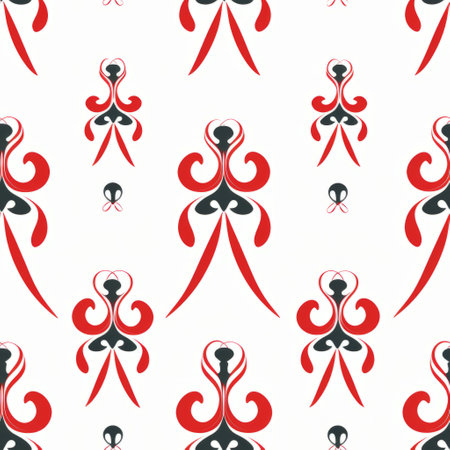 abstract red and black vector pattern inspired by classic tattoo motifs. the design features organic biomorphic forms in an oriental minimalist style. reminiscent of maori art, this elegant pattern evokes the emotive faces of the interwar period between 1918 and 1939. set against a white background, it creates a visually striking and captivating composition. ai generatedの素材