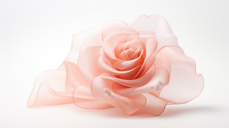 a realistic render of a pink rose, inspired by the flowing fabrics and translucent geometries of maya lin's style. the rose is depicted in light orange, surrounded by gossamer fabrics. the image showcases monochromatic imagery and luminous hues. ai generatedの素材