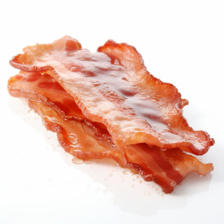 bacon slices arranged on a white background, resembling translucent resin waves. this unique photo captures the distinctive characters of webcore, associated press photo, pantonepunk, stainswashes, and teethcore. ai generatedの素材
