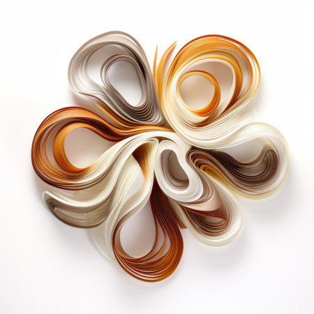 a 3d spiral flower made of paper, designed by yolanda gulesev, showcases an earthy palette with a combination of white and amber tones. this abstract minimalistic creation reflects gulesev's appreciation for flowing forms, bentwood, and infinity nets. as a color photography pioneer, gulesev's design captures the essence of nature in a unique and captivating way. ai generatedの素材