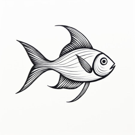a minimalist one-line drawing of a realistic fish, featuring clean and simple black lines on a white background. this figure outline style artwork showcases the beauty of single-line drawing, with its minimalistic and clean design. ai generatedの素材