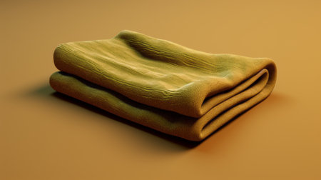 a 3d model showcasing two folded towels in a light green and dark amber color scheme. this texture exploration piece was rendered in maya, with a slumped and draped effect. the image was further enhanced using darktable processing, resulting in an organic realism. the warm color palette adds to the overall aesthetic appeal. ai generatedの素材