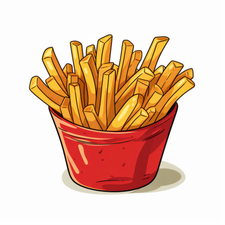 hand drawn fries illustration in a clean and minimalistic flat vector style. this digital drawing features a simple and crisp shape with flat colors and tones. the low details and white solid background make it versatile for various design projects. no background is included, making it easy to integrate into any layout. ai generatedの素材
