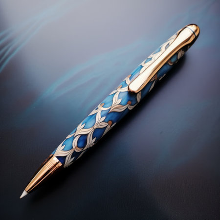 the pen for the dental office in chicago is a sleek and functional design that incorporates the theme of health. it features a seamless pattern of seigaiha, a traditional japanese wave motif, and is adorned with a captivating alcohol ink texture. the pen's color scheme is predominantly blue and gold, exuding a sense of elegance and professionalism. ai generatedの素材