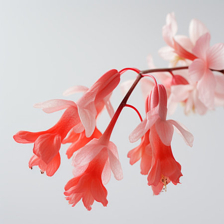 begonia enchanting macro photograph of a meadow sage against a minimalist white backdrop. petals and vibrant colors showcased, capturing simplicity and natural beauty. shot with sony alpha a7 iii mirrorless camera, 100mm macro lens, aperture f/2.8, creating visually captivating image with sharpness and bokeh. ai generatedの素材