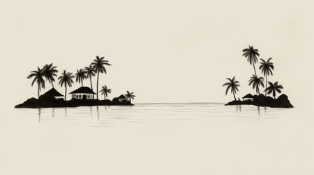 the backside of a vintage postcard features a simple and minimalistic design with a small illustration of the india islands of koh phi phi. the illustration is done in black and white, using cel shading and stencil print techniques, showcasing simplistic forms and silhouettes. this unwritten postcard has a draft-like aesthetic. ai generatedの素材