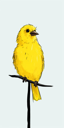 a person bird on wire drawing in the style of charles spencelayh, featuring brightly colored animated illustrations with a yellow and black color scheme. the high-resolution artwork by jim mahfood showcases attention to detail in the texture of the fur and feathers. ai generatedの素材