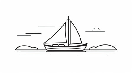 a fishing boat on the ocean, depicted in a minimalist line drawing style. this uhd image captures the essence of outdoor scenes and romantic riverscapes. the illustration is available under a creative commons attribution license and is influenced by the mono-ha art movement. ai generatedの素材