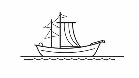 traditional boat icon vector illustration featuring free-flowing lines. this high-resolution image measures 3840x2160 pixels and showcases horizons. created in the style of john kenn mortensen, it is rendered in light black and white. perfect for engineering, construction, and design projects. inspired by the works of william steig. ai generatedの素材