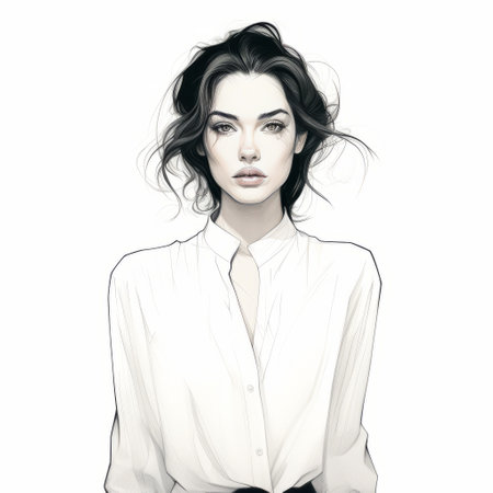 alison muir's digital illustration showcases a young woman with classic elegance. the artwork exudes a crisp and clean look, combining elements of gothic illustration with ultra-realistic details. the soft lines and high resolution enhance the overall aesthetic appeal of the piece. ai generatedの素材
